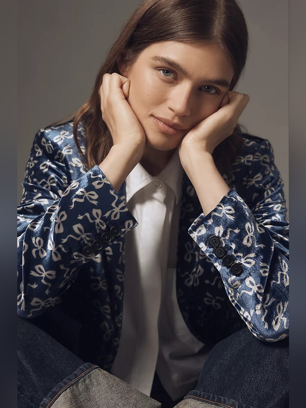 💖💖 NWT Anthropologie Maeve Velvet Blazer Dusty Blue Pattern Size XL